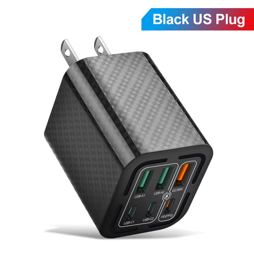 Total 150W USB Charger 6 Ports Type C Fast Charging Mobile Phone Wall