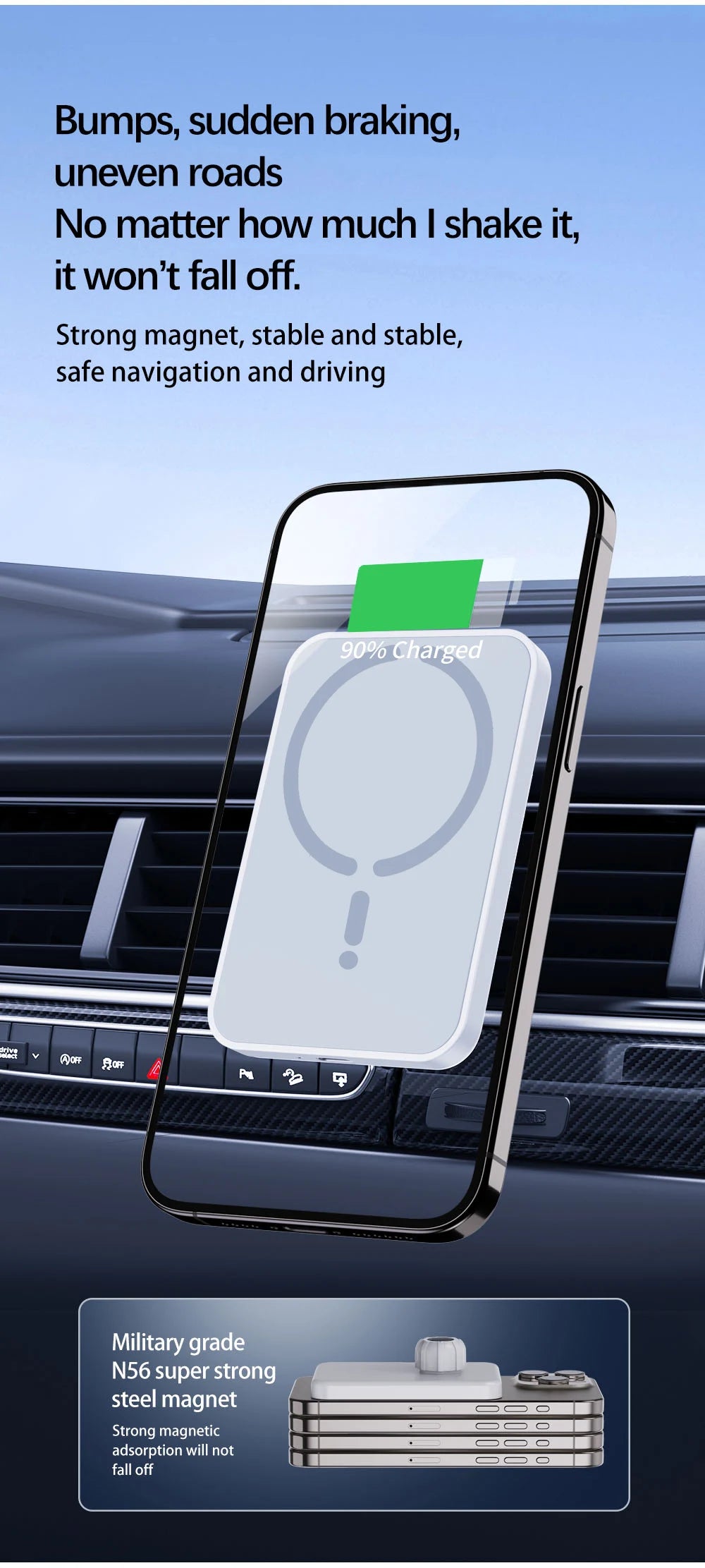 15W Magnetic Car Wireless Charger For Magsafe iPhone 12 13 14 15 16