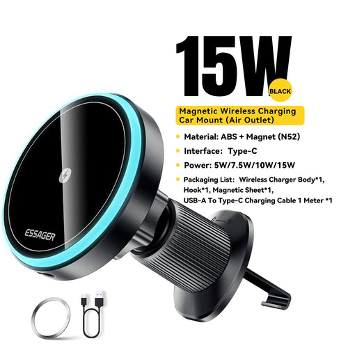 Essager Magnetic Wireless Charger Car Phone Holder 15W RGB Seven Color