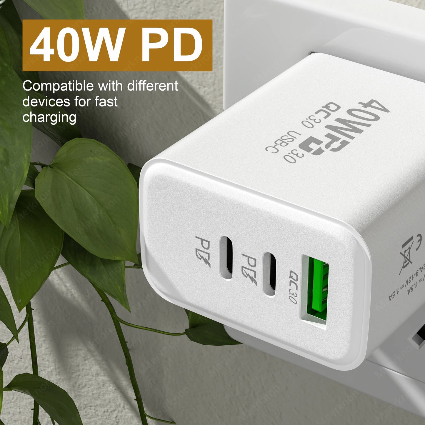 Total 60W USB PD Fast Charger 3 Ports EU/US Plug Wall Charger Adapter