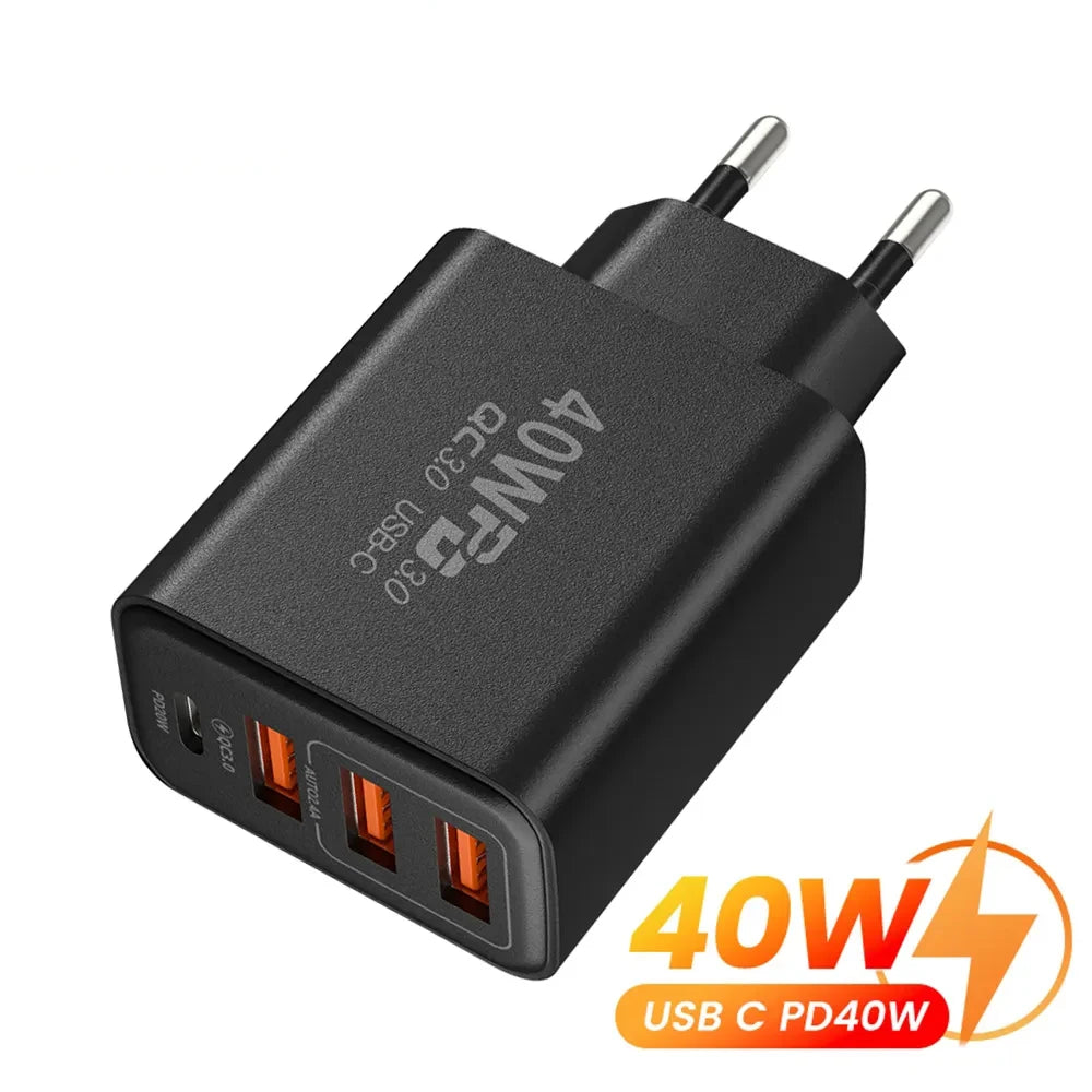 40W 4 Ports USB Type C Charger Quick Charge 3.0 EU Plug Fast Charging