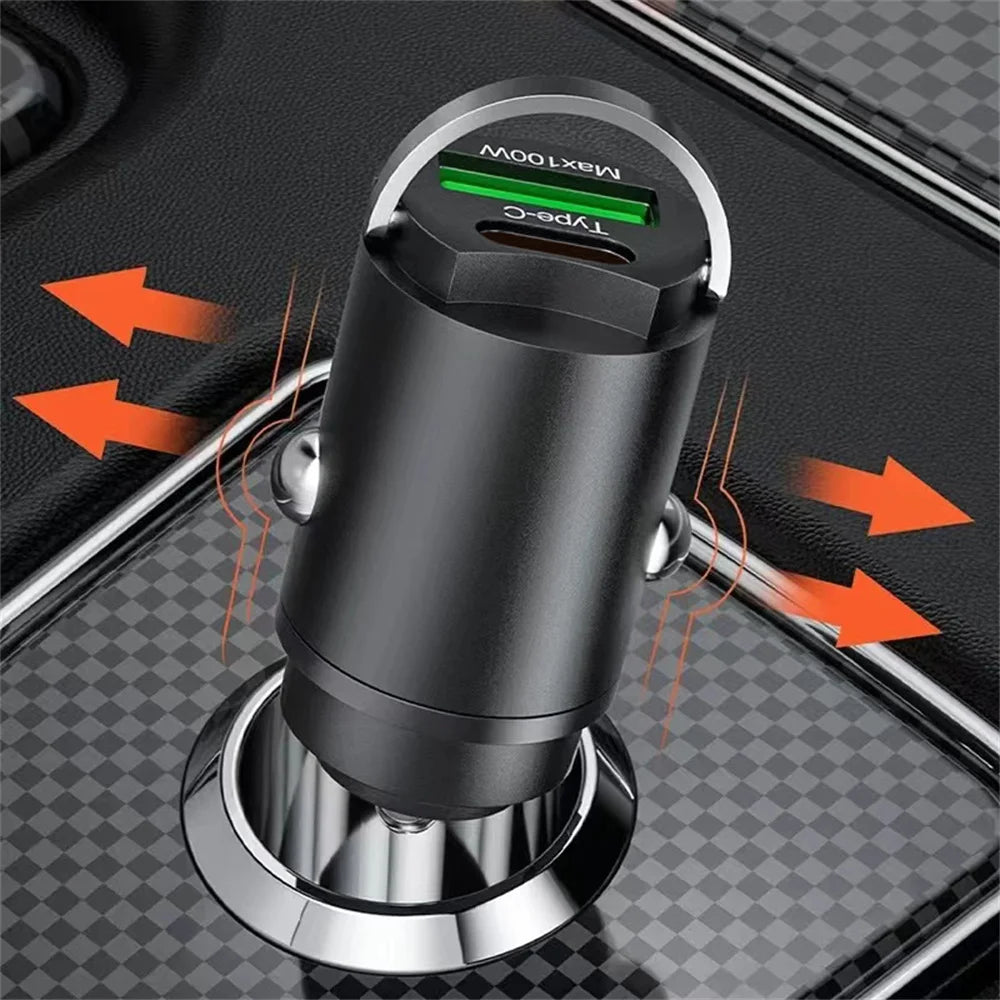 USB 100W Car Charger Type C Fast Charging Phone Adapter QC3.0 For