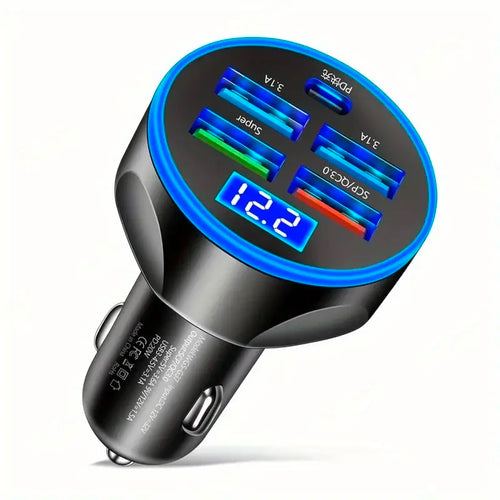 250W 5 in 1 USB Car Charger Type C PD 12V Cigar Jack Fast Charging