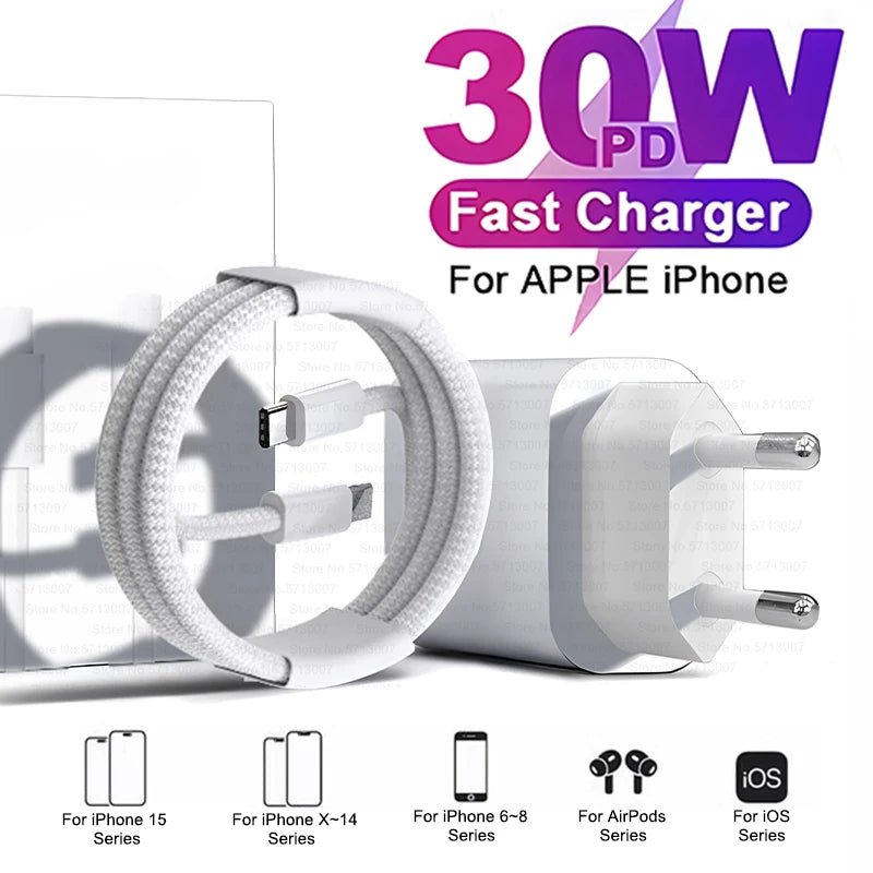 For Apple 30W PD Fast Charger For iPhone 16 15 14 13 11 Pro Max Plus