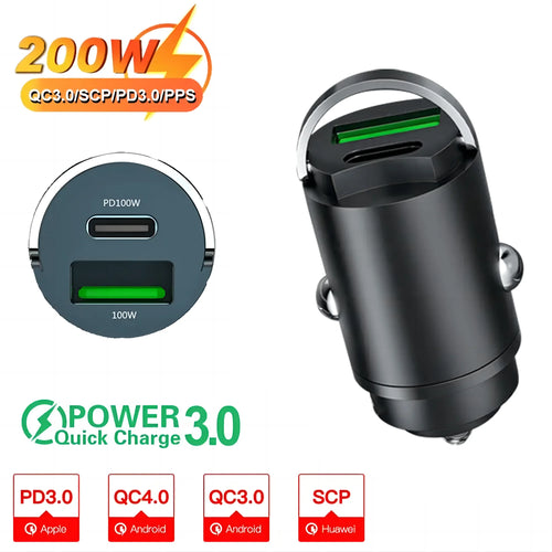 Mini Car USB/QC3.0 PD Charger 12-24V Fast Charging Car USB Type C