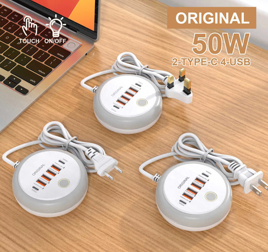 50W USB PD Charger 6 Ports Fast Charging Travel Charger For iPhone