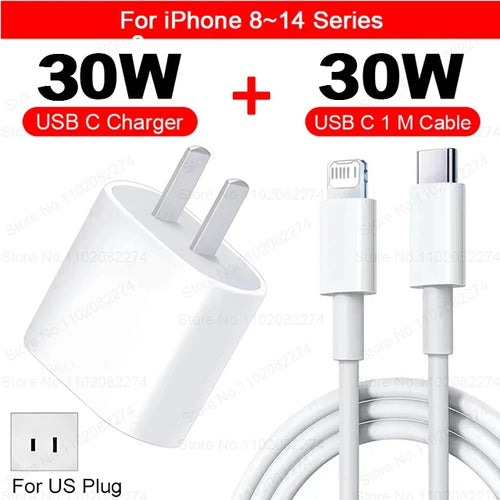 For Apple 30W PD Fast Charger For iPhone 16 15 14 13 11 Pro Max Plus