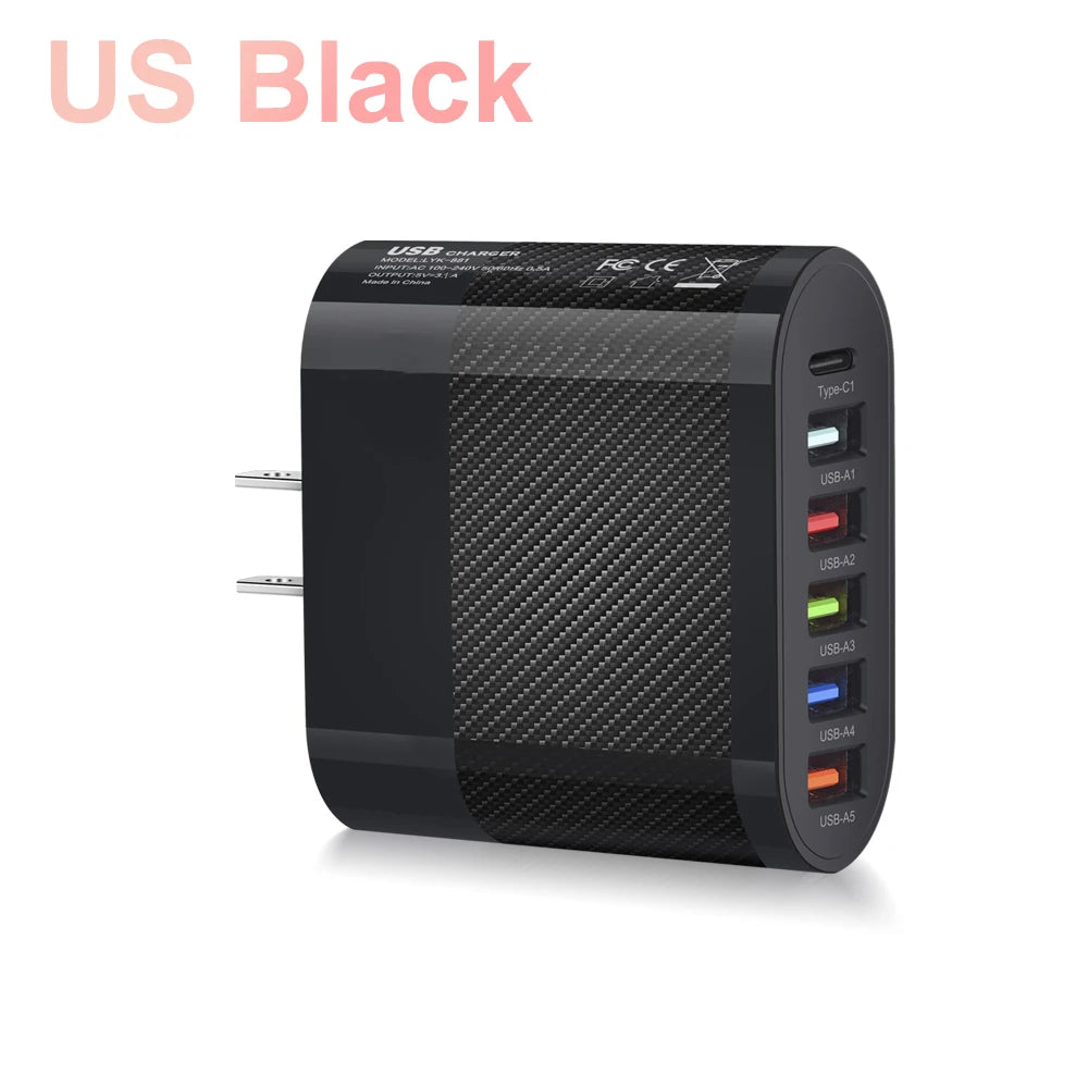 6 Ports USB Type C Charger PD Fast Charging Adapter Quick Charge3.0