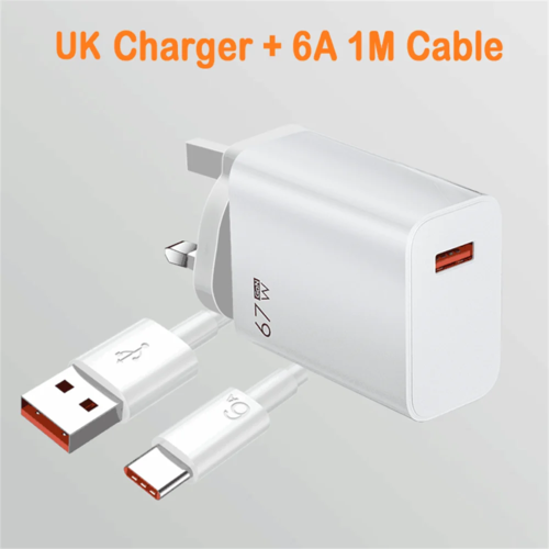 67W GaN USB Fast Charger EU/US Plug Wall Charger 6A Type C Cable Quick