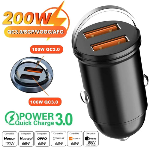 Mini 200W PD QC Pull Ring Fast Charging Car Charger USB C Car Phone