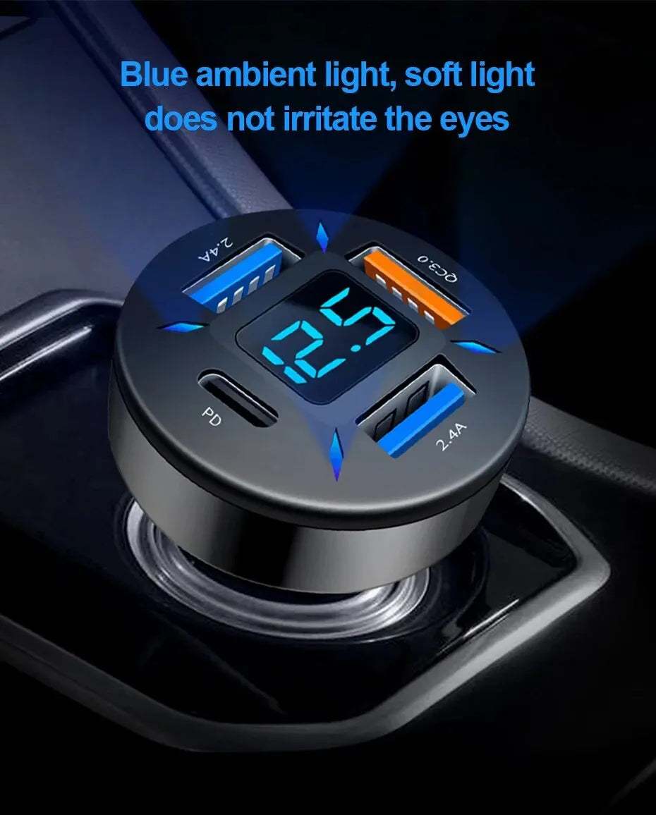 4 Ports USB Car Charger Fast Charging PD Quick Charge 3.0 USB C Car