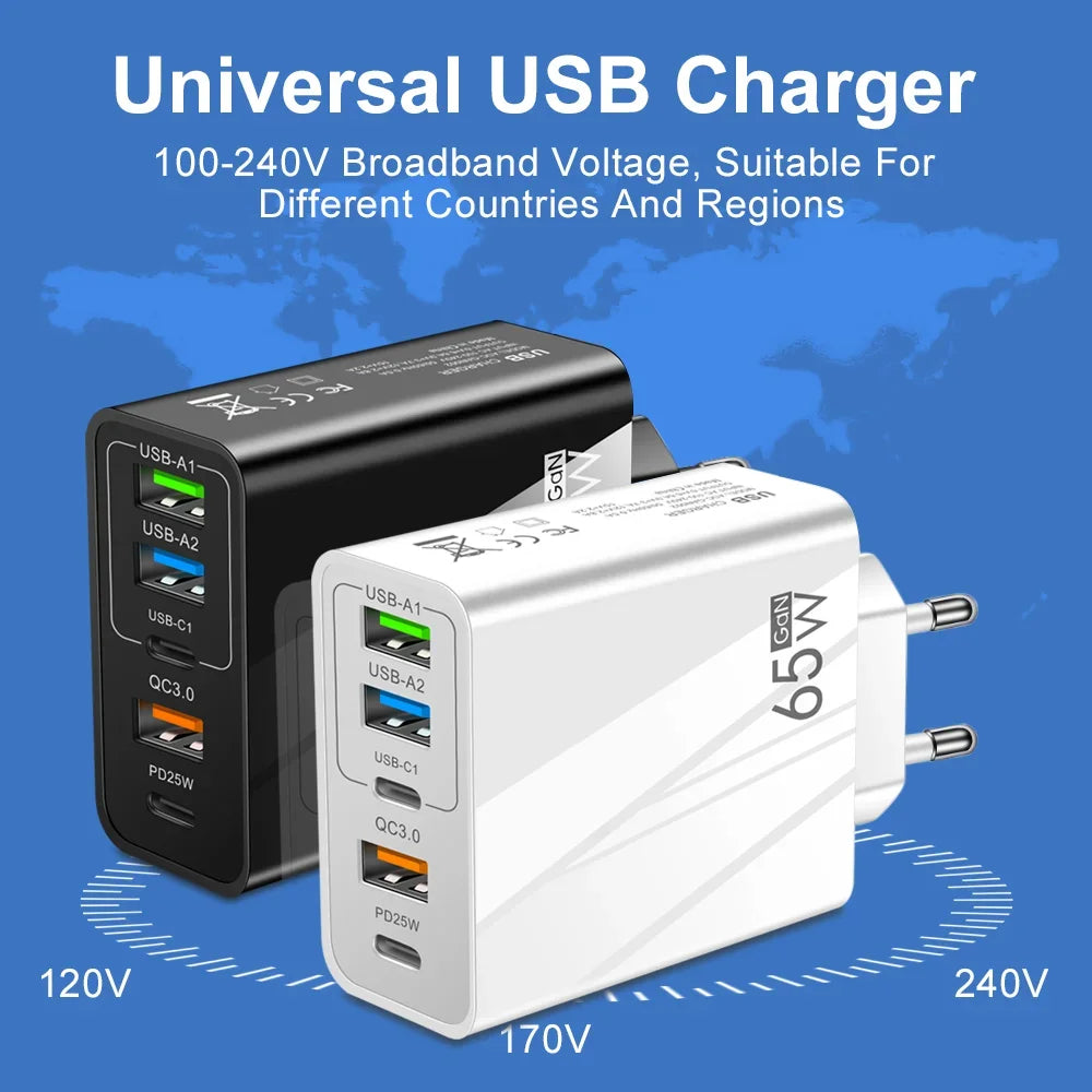 65w Fast Charger Mobile Charging Head Pd Plus 3usb Travel Multi