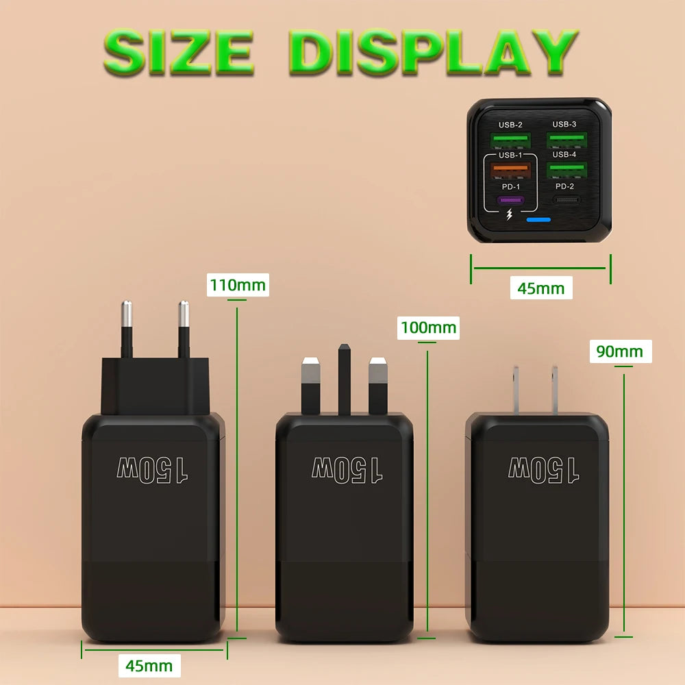 6 Ports USB C Charger Super Fast Charging Type C PD QC3.0 USB C Phone