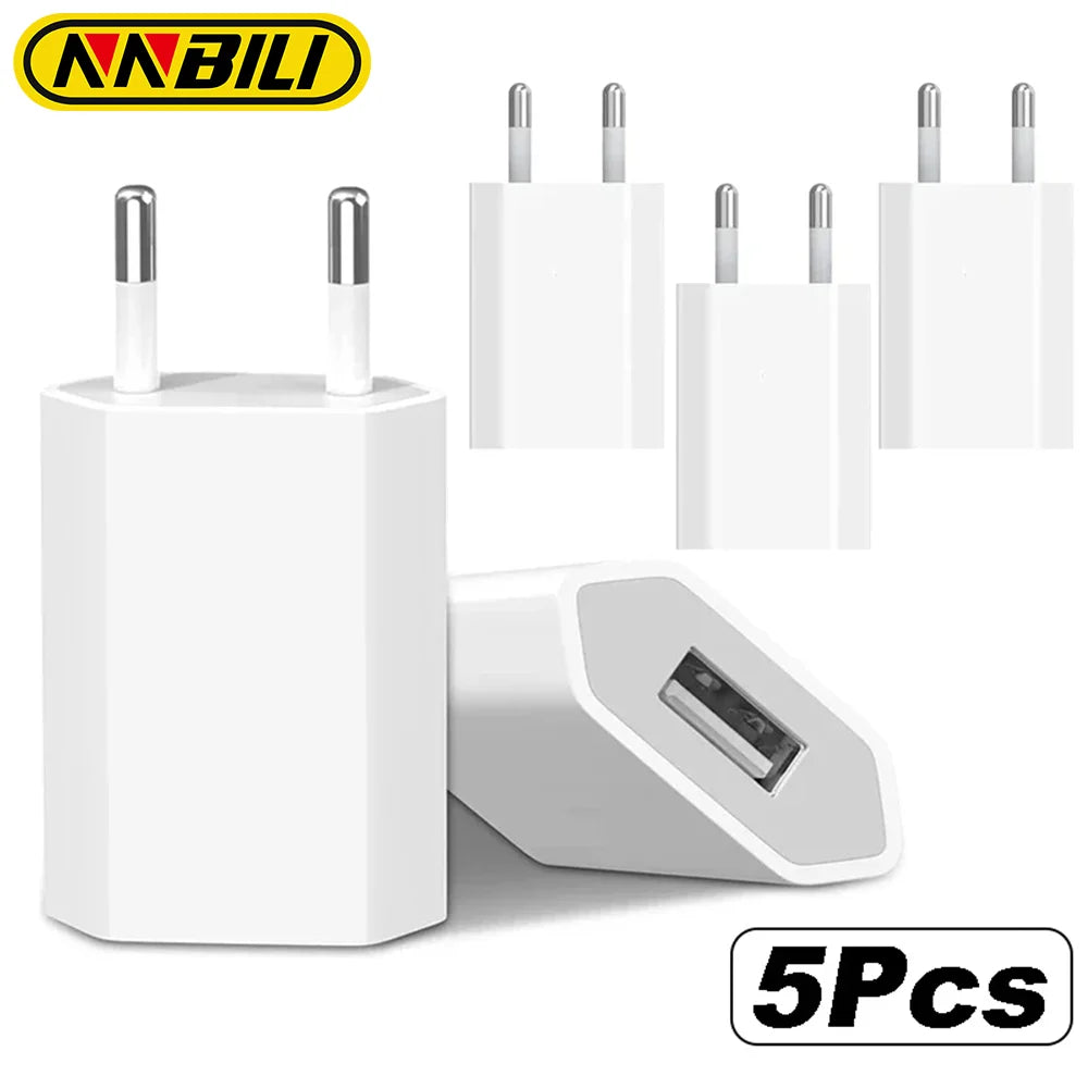 NNBILI 1-5Pcs Universal 5V 1A EU Plug USB Wall Phone Charger For