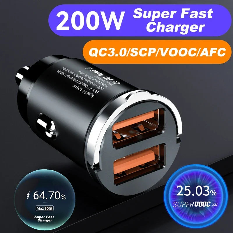 Mini 200W PD QC Pull Ring Fast Charging Car Charger USB C Car Phone