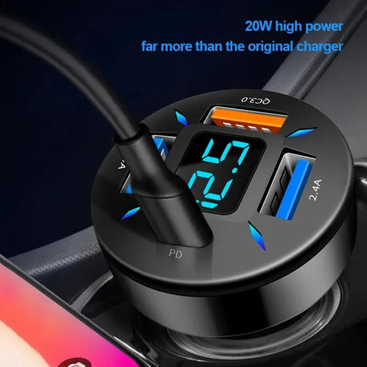 4 Ports USB Car Charger Fast Charging PD Quick Charge 3.0 USB C Car