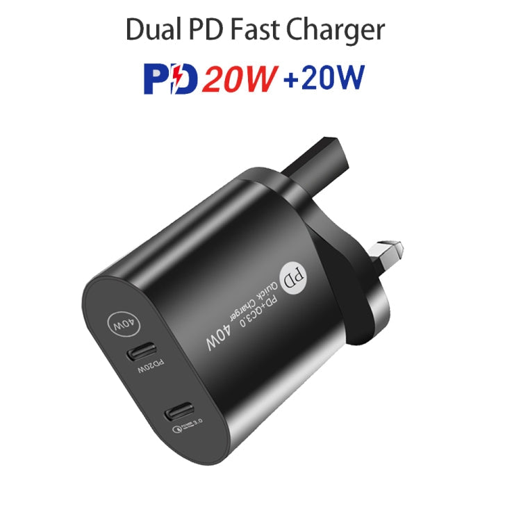 002 40W Dual Port PD / Type-C Fast Charger with USB-C to 8 Pin Data