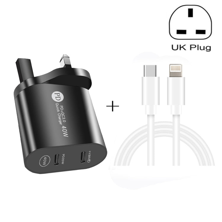 002 40W Dual Port PD / Type-C Fast Charger with USB-C to 8 Pin Data