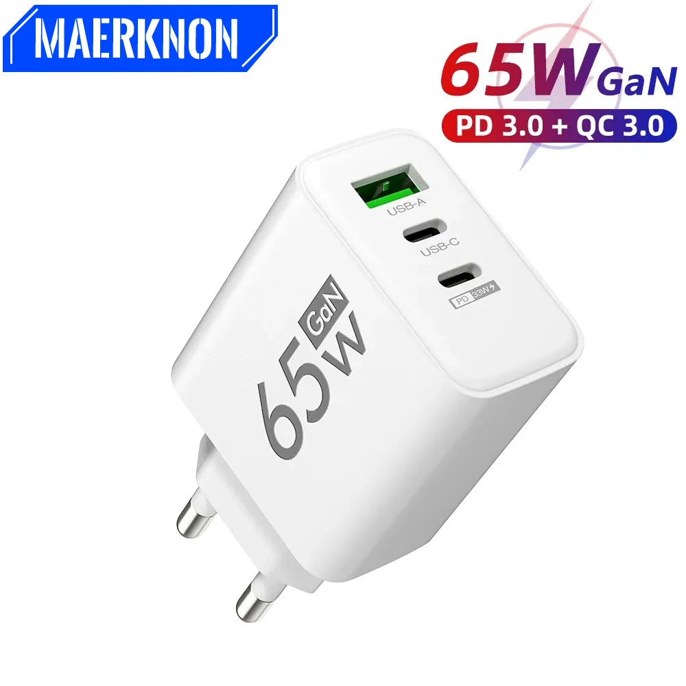 PD 65W USB C Charger GaN Charger Quick Charge 3.0 Type C Phone Adapter