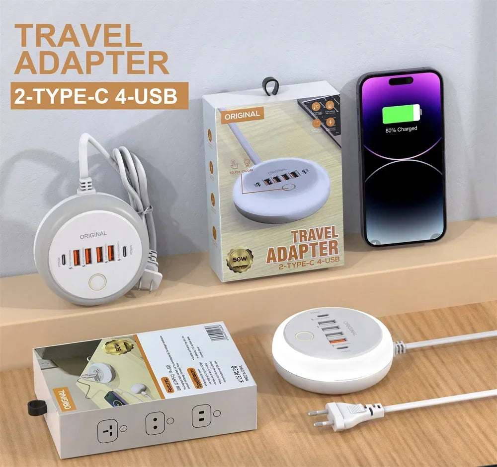 PD 50W Multi Port Charger Type C Fast Charging EU US Plug Wall Charger