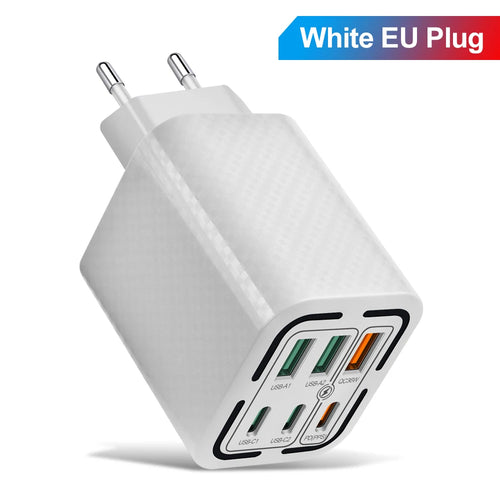 Total 150W USB Charger 6 Ports Type C Fast Charging Mobile Phone Wall