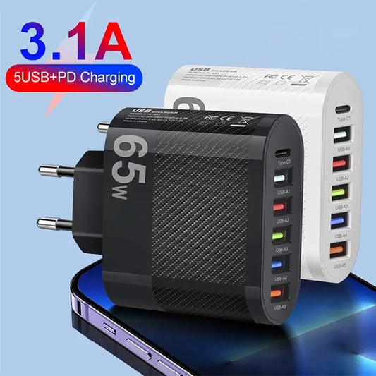 3.1A 5Ports USB Fast Charger PD Type C Charging Adapter For Xiaomi