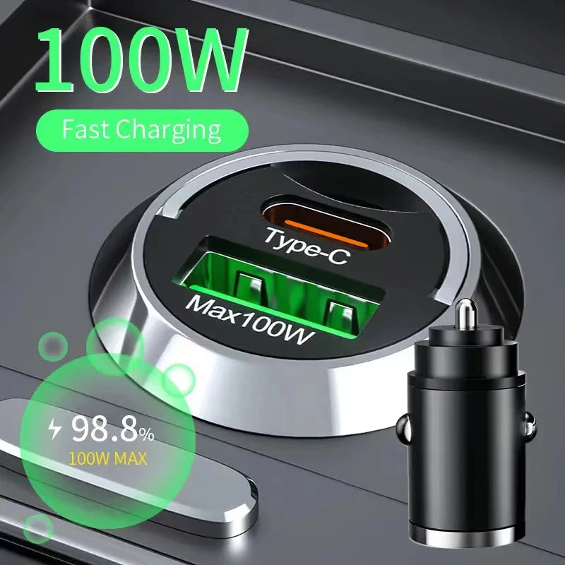 100W USB Car Charger Dual Ports Fast Charging Car Phone Charger For