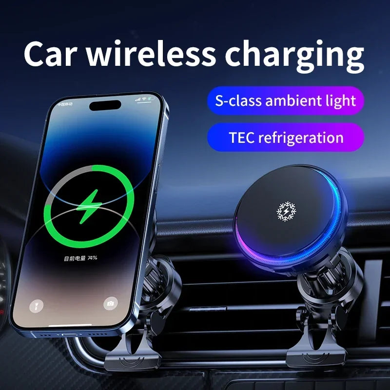 30W ice Cooling Magnetic Wireless Car Charger for iPhone15 14 13 12