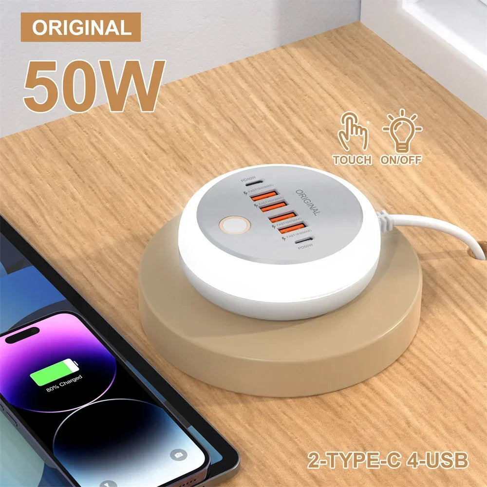 PD 50W Multi Port Charger Type C Fast Charging EU US Plug Wall Charger