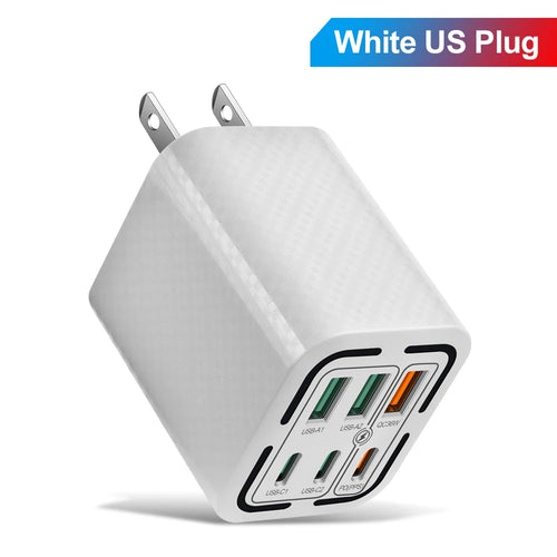 Total 150W USB Charger 6 Ports Type C Fast Charging Mobile Phone Wall