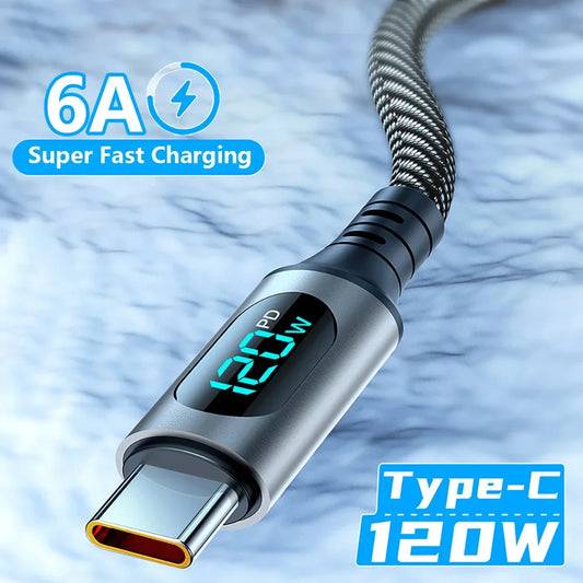 Type C Cable 120W USB Super Fast Charging Phone Charger Wire For