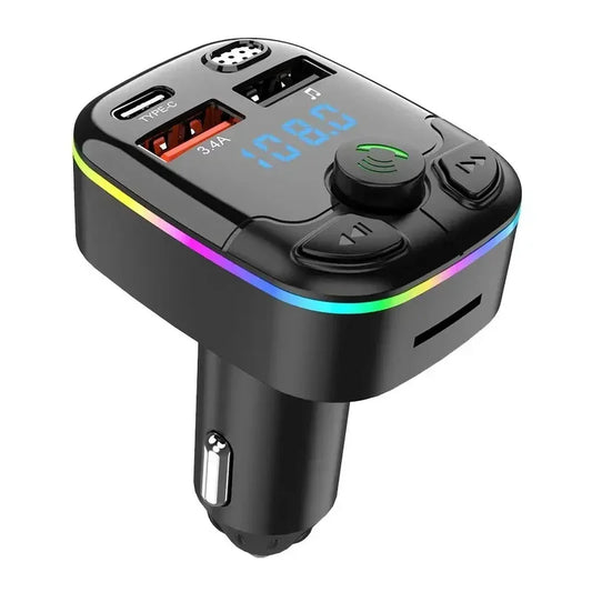 Bluetooth 5.0 Car FM Transmitter PD Type-C Dual USB Ambient Player MP3