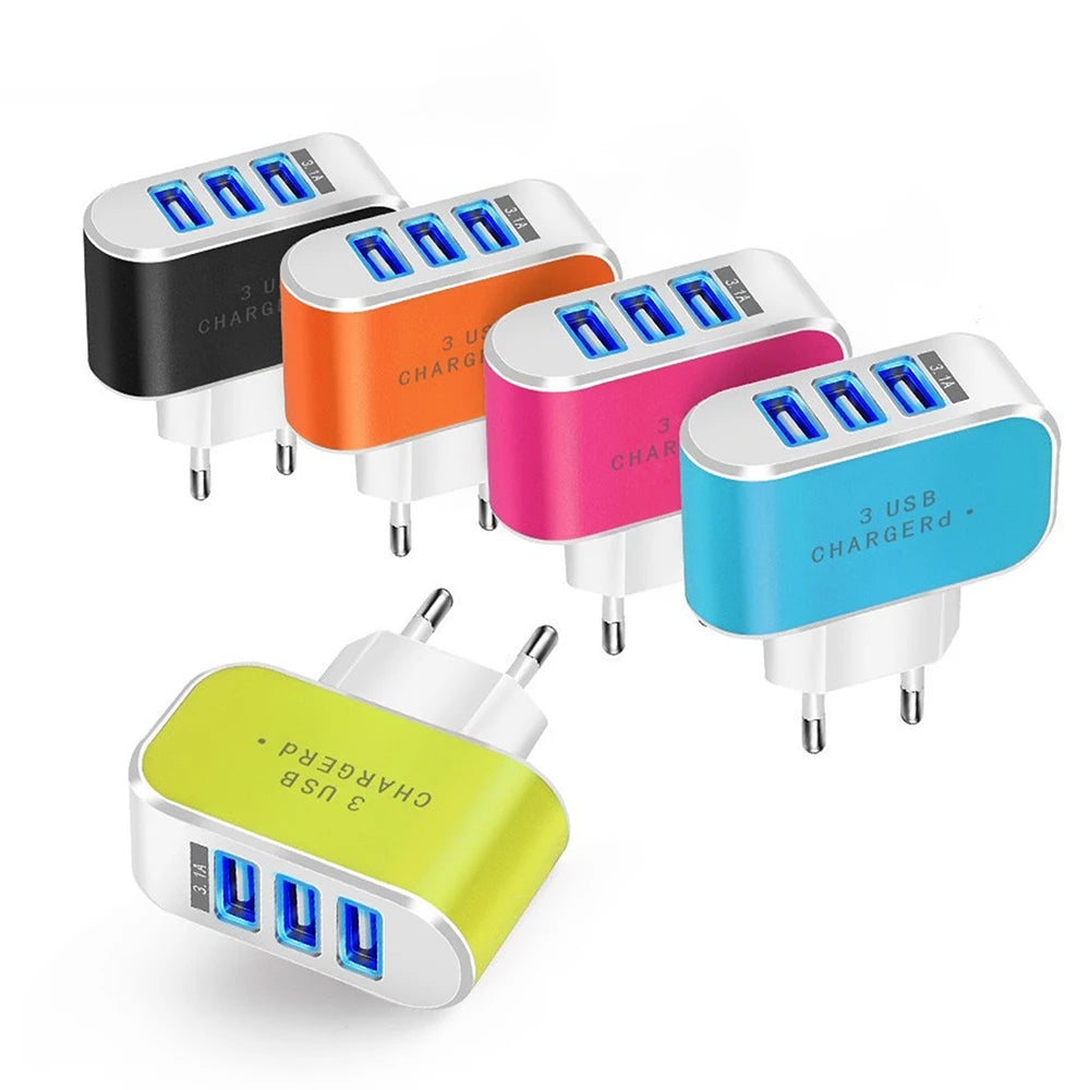 3USB EU US Plug LED Mobile Phone Chargers Multi-Head Travel Charger