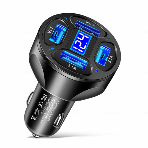 240W Car Charger Dual USB Ports 120W Super Fast Charging with Digital