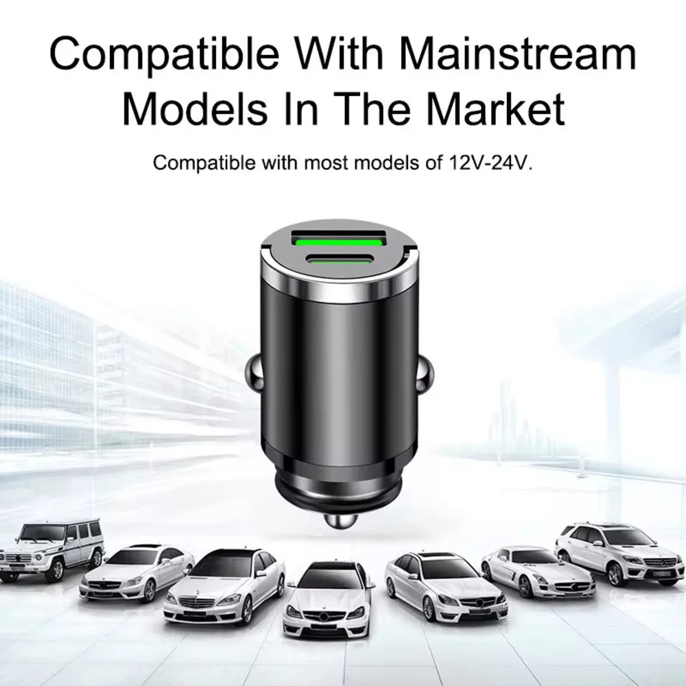 200W mini car charger fast charging for iPhone QC3.0 mini PD USB Type