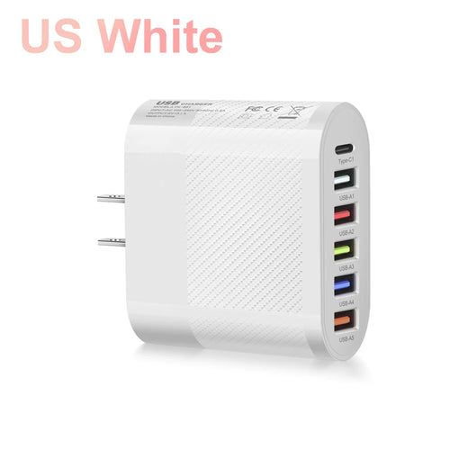 6 Ports USB Type C Charger PD Fast Charging Adapter Quick Charge3.0