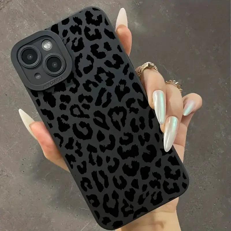 Black Print Leopard Graphic Phone Case For iPhone 16 15 14 13 12 11