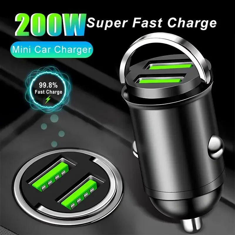 200W Mini Pull Ring Car Charger Dual USB Fast Chargingfor iPhone