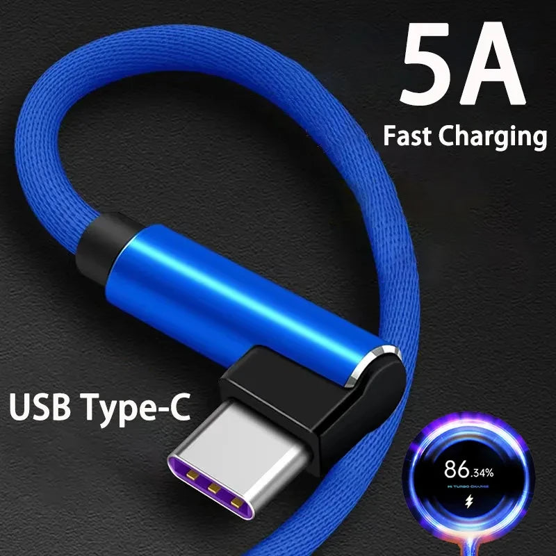 5A Fast Charging Type C Cable 90 Degrees Elbow Cable USB C Cable for