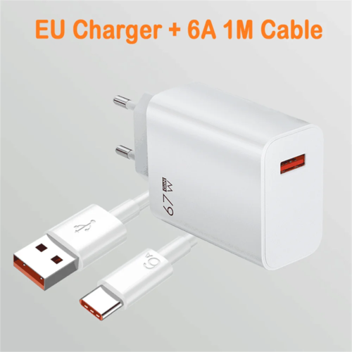 67W GaN USB Fast Charger EU/US Plug Wall Charger 6A Type C Cable Quick