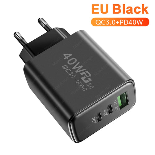 Total 60W USB PD Fast Charger 3 Ports EU/US Plug Wall Charger Adapter