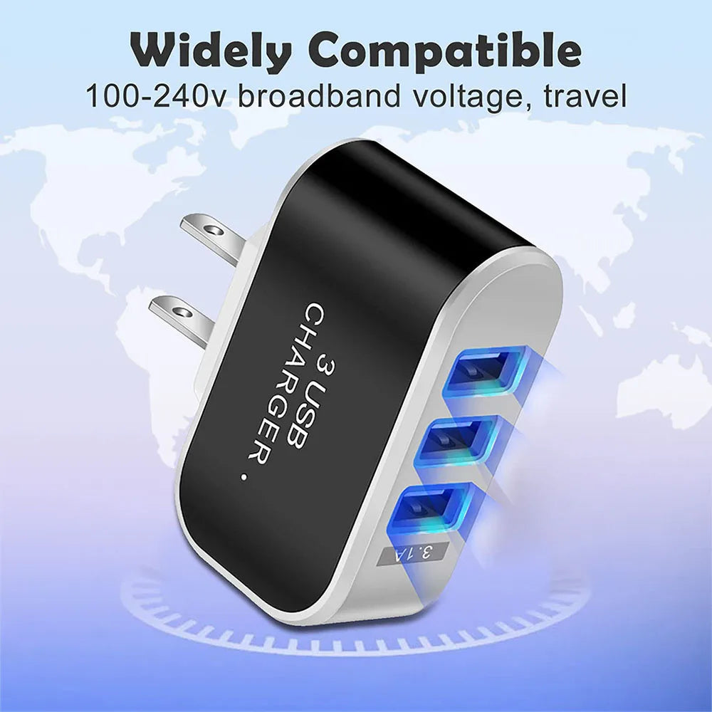 3USB EU US Plug LED Mobile Phone Chargers Multi-Head Travel Charger