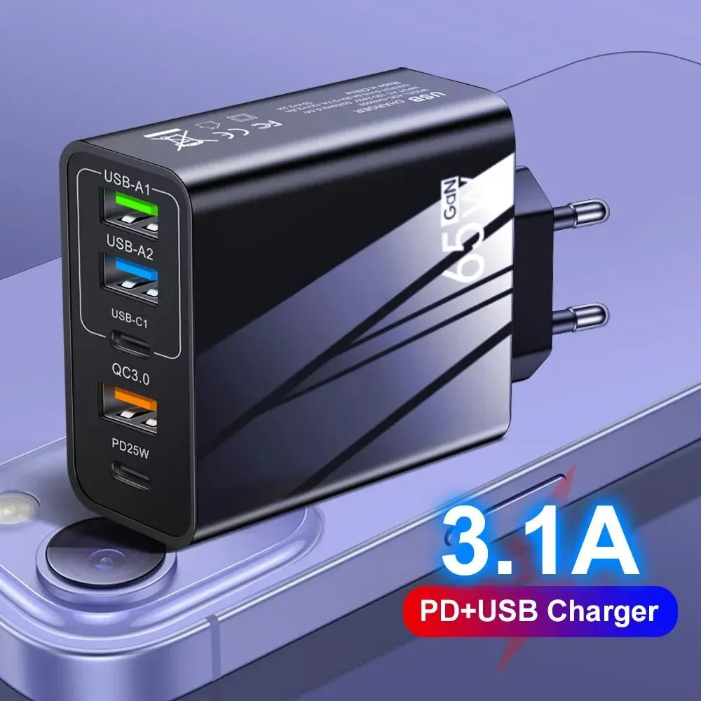 65w Fast Charger Mobile Charging Head Pd Plus 3usb Travel Multi