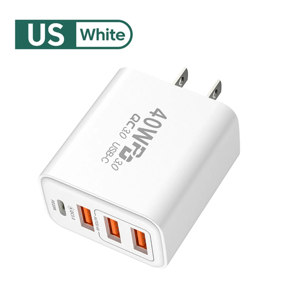 40W 4 Ports USB Type C Charger Quick Charge 3.0 EU Plug Fast Charging