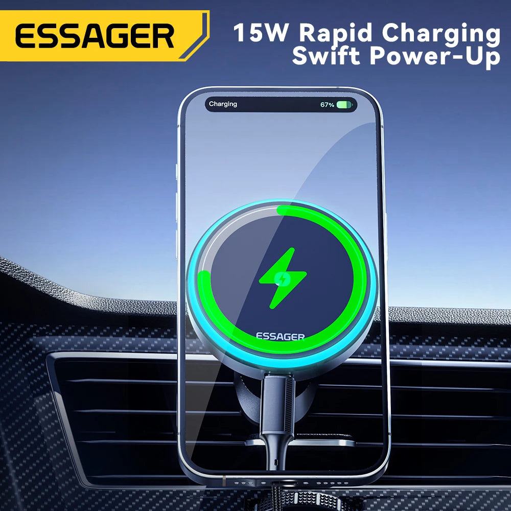 Essager Magnetic Wireless Charger Car Phone Holder 15W RGB Seven Color