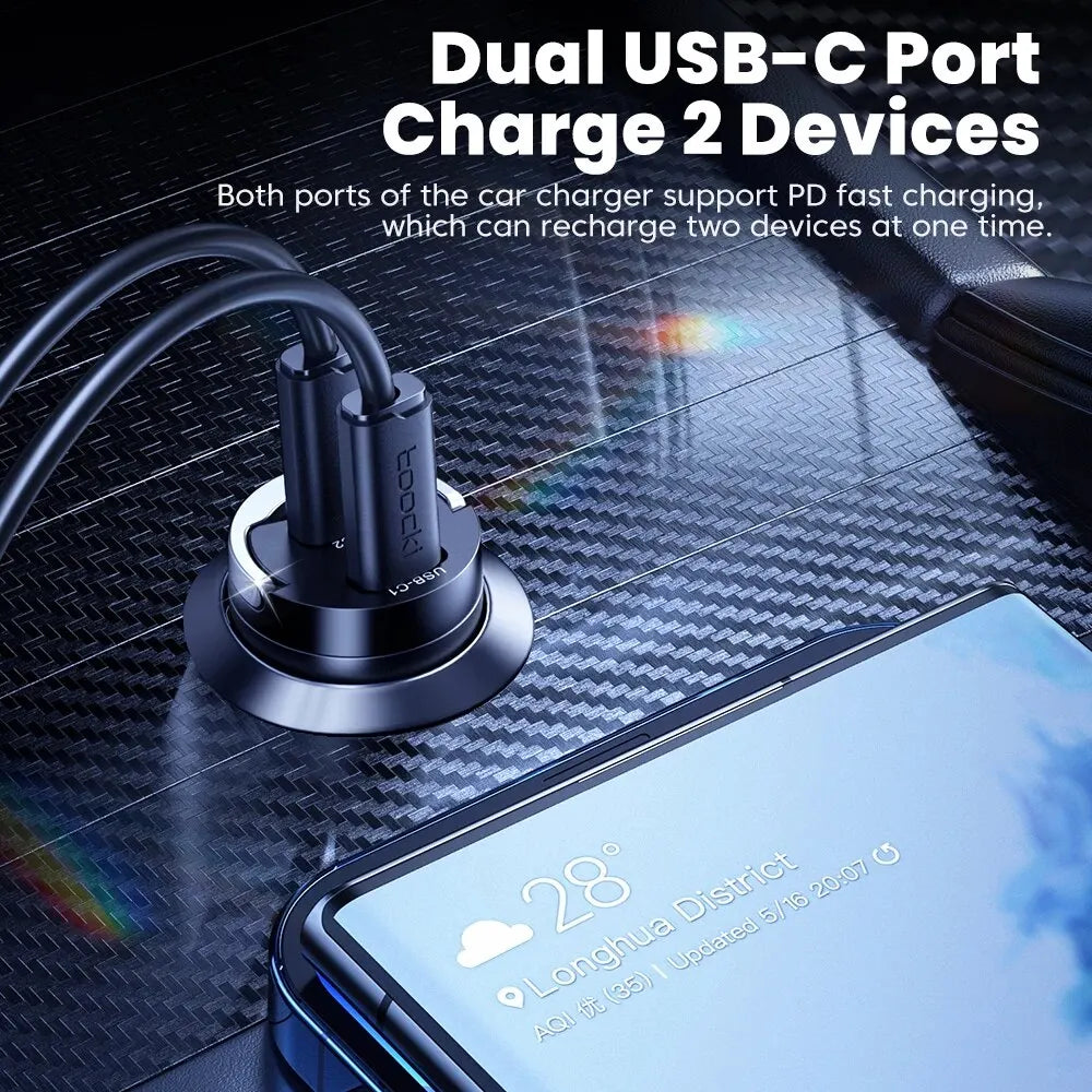 Toocki Mini PD 45W Car Charger Pull Ring Fast Charging USB C Phone