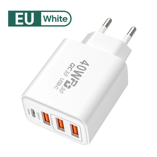 40W 4 Ports USB Type C Charger Quick Charge 3.0 EU Plug Fast Charging