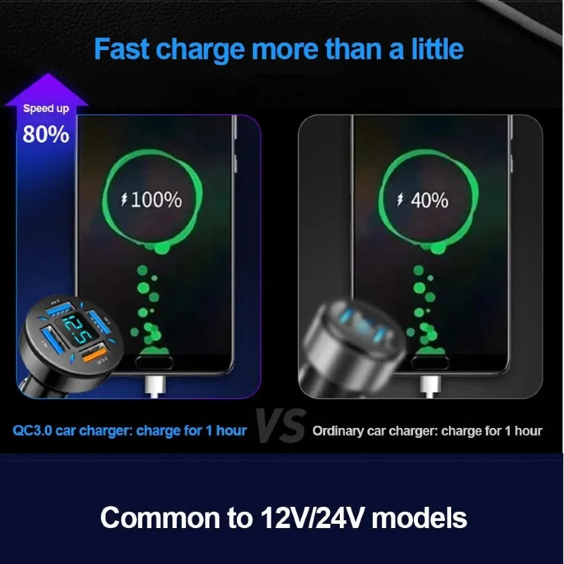 4 Ports USB Car Charger Fast Charging PD Quick Charge 3.0 USB C Car