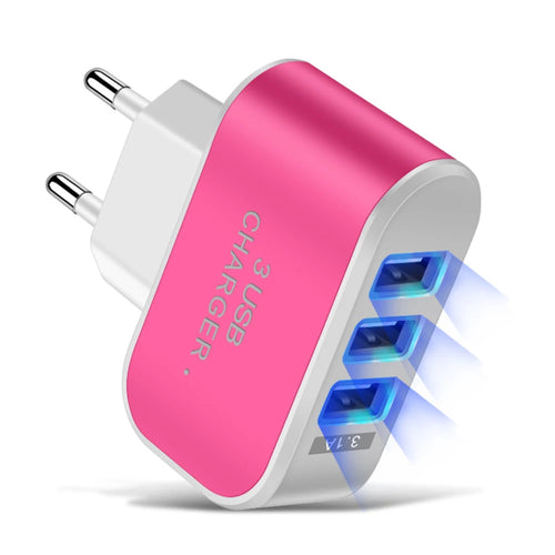 3USB EU US Plug LED Mobile Phone Chargers Multi-Head Travel Charger