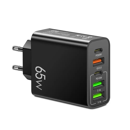 PD 20W USB Fast Charger 5Ports Total 65W USB C Charger Quick Charge